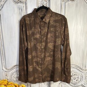 PAVINI Men's Brown Metallic  Long  Sleeve Hawiian Shirt